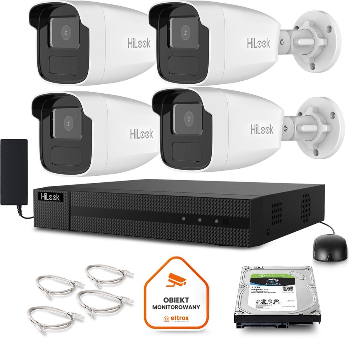 Image of Zestaw monitoringu Hilook by Hikvision 4 kamer IP IPCAM-B2-50DL 1TB dysk