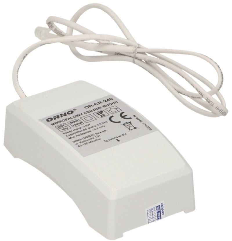 Image of Mikrofalowy czujnik ruchu ORNO OR-CR-246 z zewnętrznym sensorem 360°, IP20