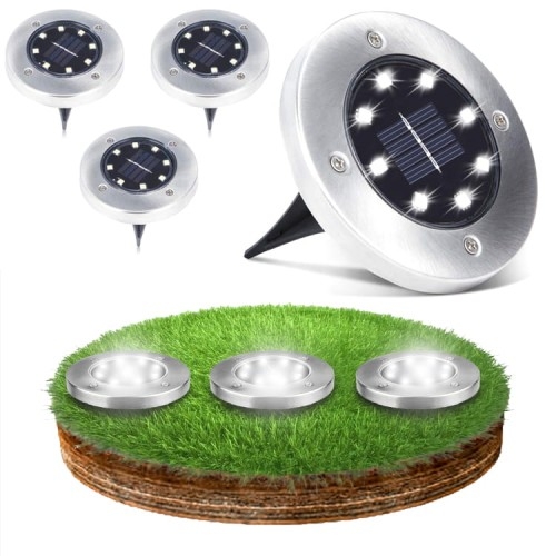 Image of 4x lampa ogrodowa solarna 8 led najazdowa czujnik lampka gruntowa ip44 inox