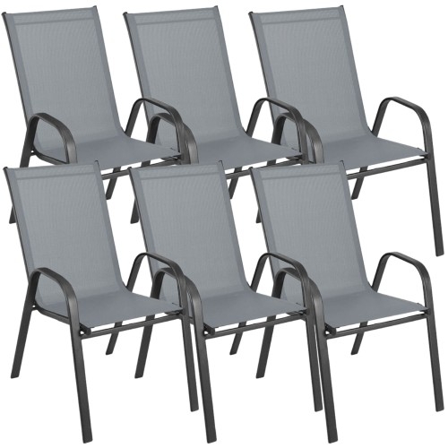 Image of Krzesło ogrodowe metalowe szare 6 sztuk