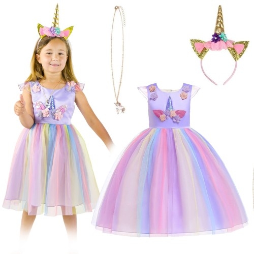 Image of Strój przebranie sukienka dla dziewczynki fioletowa UNICORN Lu LIla