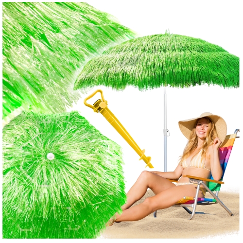 Image of Hawajski parasol ogrodowy słomkowy zielony + kotwa