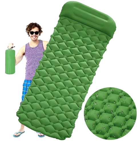 Image of dmuchany materac mata turystyczna z poduszką zielony