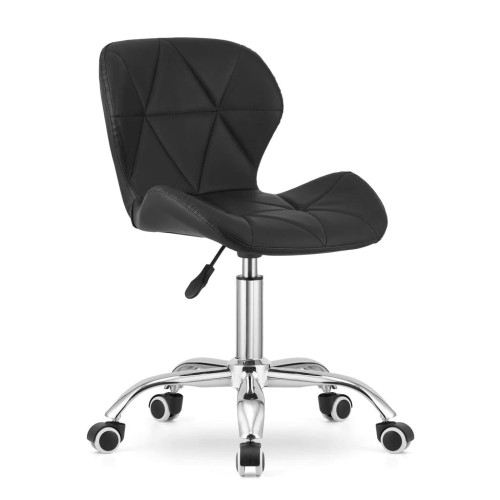 Image of Fotel obrotowy biurowy pikowany krzesło skandynawskie ekoskóra czarny