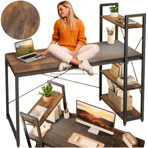Image of Biurko loft z półkami postarzany dąb