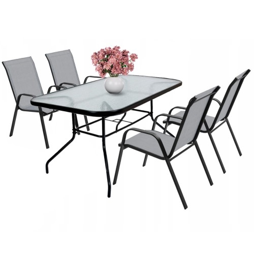 Image of Zestaw stół ogrodowy szklany + 4x krzesło metalowe szare