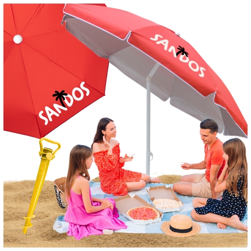 Image of Czerwony parasol z powłoką UV wodoodporny + kotwa
