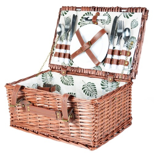 Image of Kosz piknikowy wiklinowy koszyk sztućce dla 4 osób