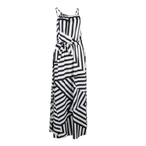 Image of Sukienka długa plażowa paski wiązana letnia grecka biało-czarna