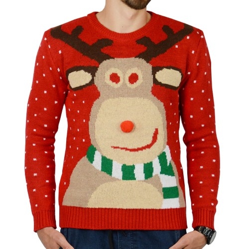 Image of Sweter świąteczny renifer prezent na święta - Czerwony