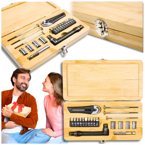 Image of Zestaw narzędzi w drewnianym kuferku na prezent