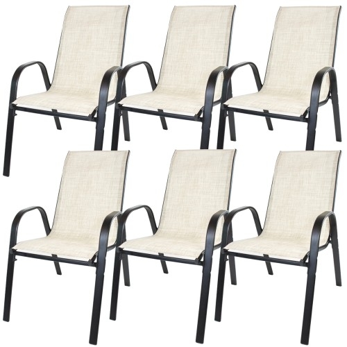 Image of Krzesło ogrodowe metalowe beżowe 6 sztuk