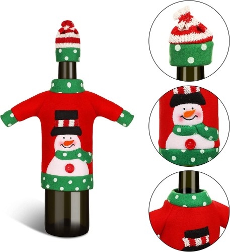 Image of Pokrowiec świąteczny na butelkę ubranko bałwanek