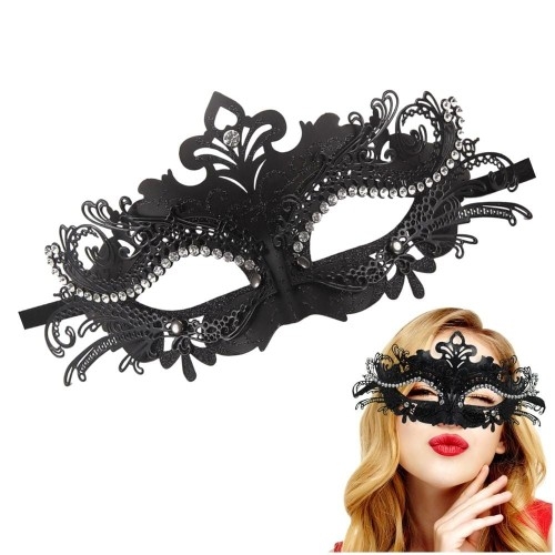 Image of Czarna maska wenecka koronka z cyrkoniami