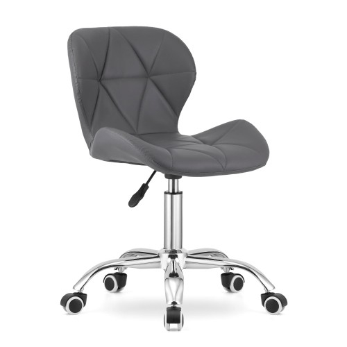 Image of Fotel obrotowy biurowy pikowany krzesło skandynawskie ekoskóra ciemny szary