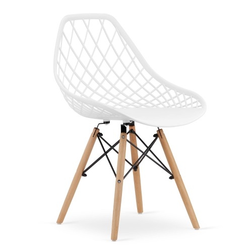 Image of Nowoczesne ażurowe krzesło białe z drewnianymi nogami