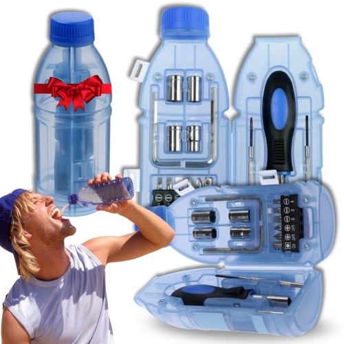 Image of Prezentowy zestaw narzędzi w kształcie butelki 15 elementów