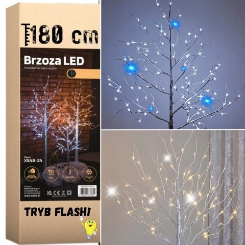 Image of Drzewko świąteczne brzoza 144 LED dekoracja Boże Narodzenie 180 cm FLASH