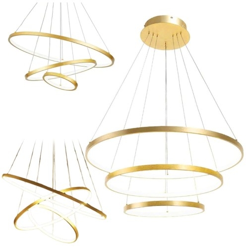 Image of Lampa wisząca LED sufitowa żyrandol 3 ringi 76W kolor złoty gold regulowana