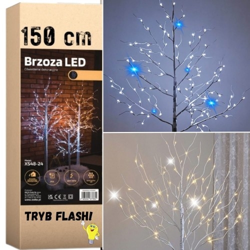 Image of Drzewko Flash świąteczne brzoza LED dekoracja Boże Narodzenie 150 cm 120 LED