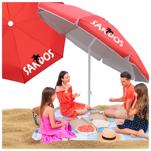 Image of Czerwony parasol z obrotową czaszą i ochroną UV