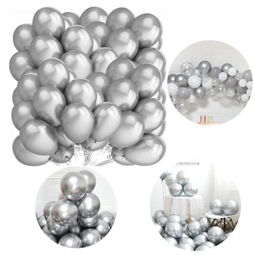 Image of duże balony srebrne metaliczne 100szt