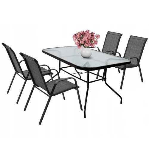 Image of Zestaw stół ogrodowy szklany + 4x krzesło metalowe czarne