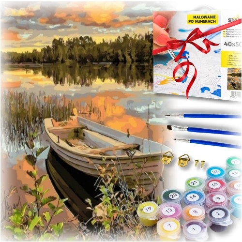 Image of Zestaw do malowania po numerach - łódka na jeziorze