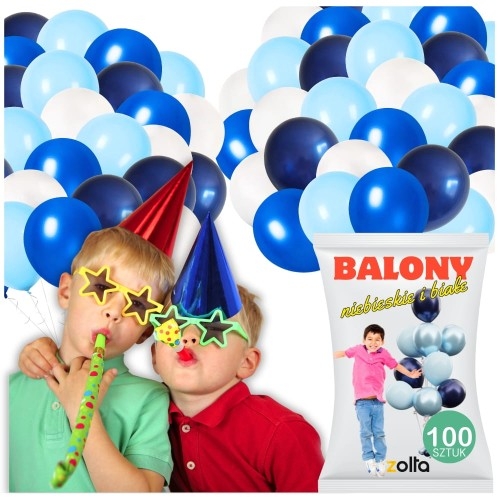 Image of Balony niebieskie białe urodziny impreza 30cm duże mocne wytrzymałe 100 szt