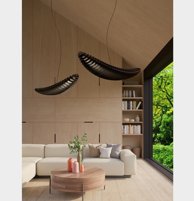ZEPPELIN LED L150 TAR lampa wisząca ze sklejki - świecenie w dół - Biały - Biały