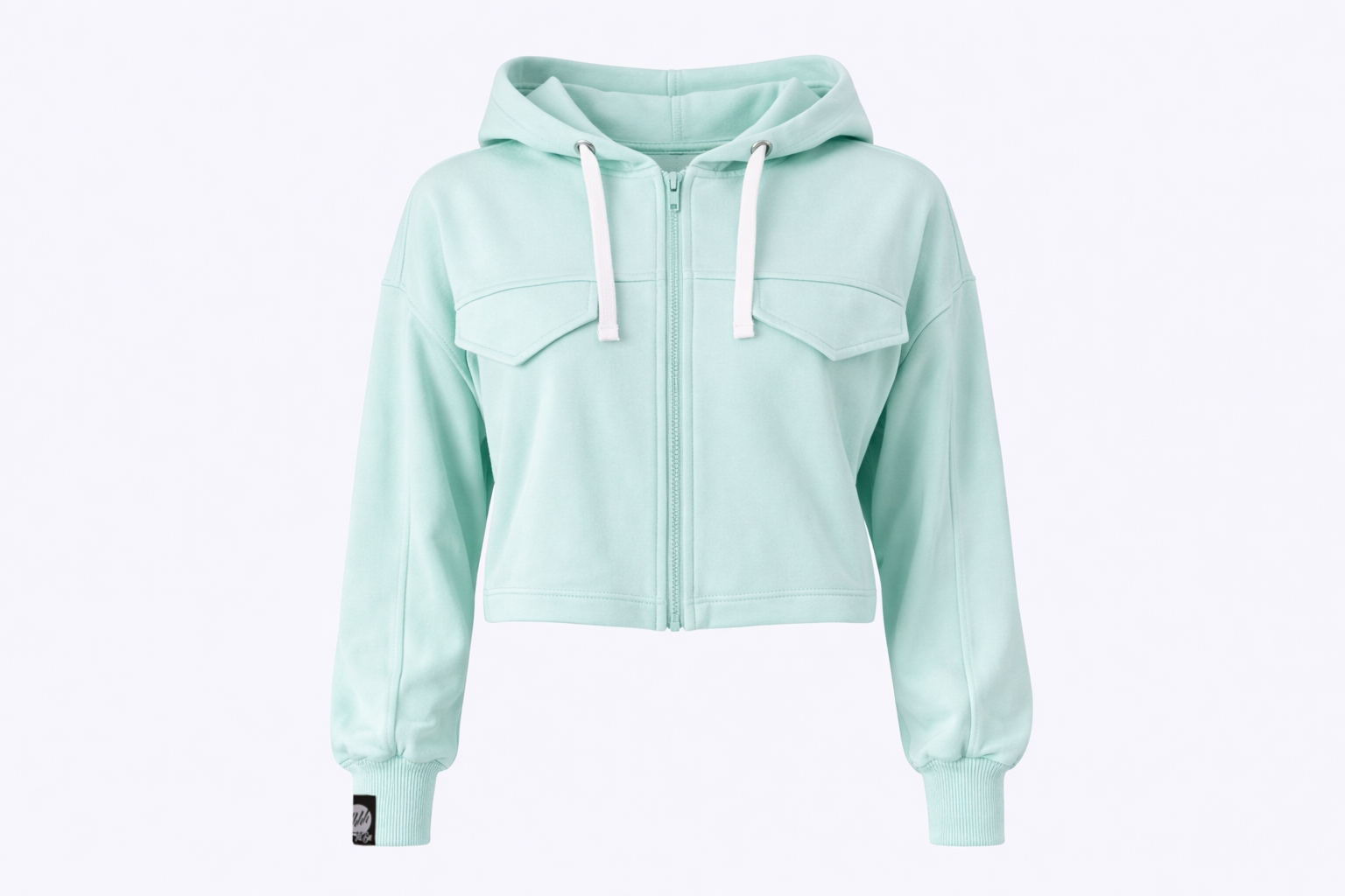 Kr�tka bluza na zamek z kapturem i regulacj� - HOODIE ZIP 5 pistachio
