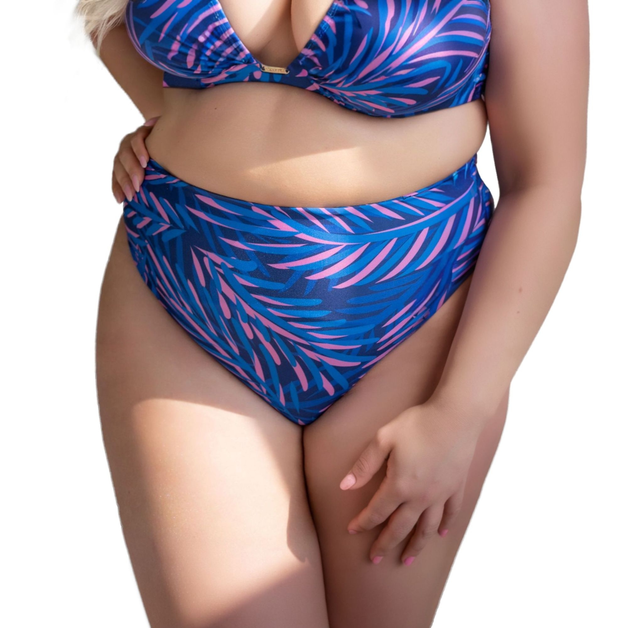 Figi kąpielowe wysokie Hawai niebiesko-różowe