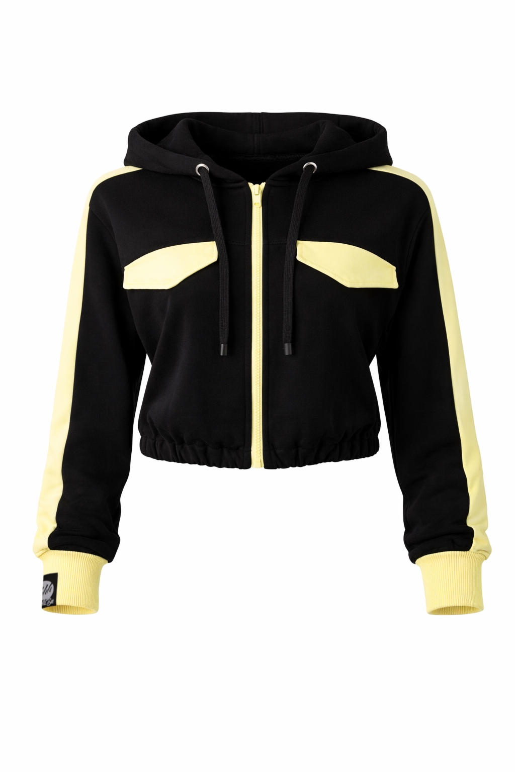 Kr�tka bluza na zamek z kapturem i regulacj� - HOODIE ZIP 5 black/yellow