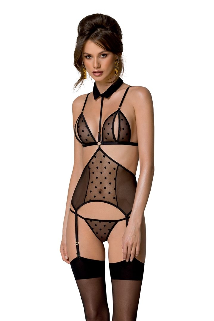 Top gorsetowy z pasami do pończoch - DOMINICA CORSET black