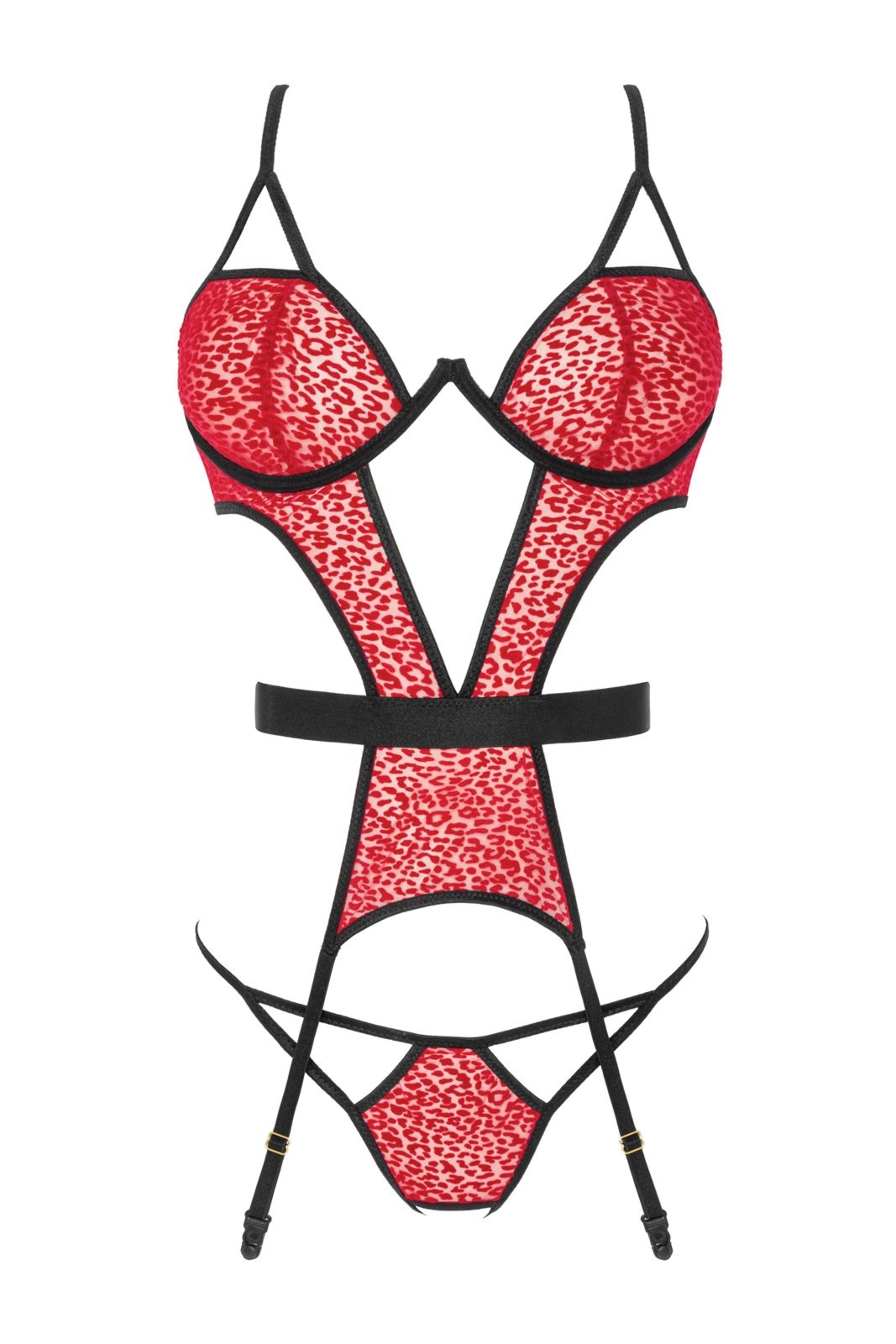 Top gorsetowy z pasami do pończoch - PORIGELIA CORSET red/black