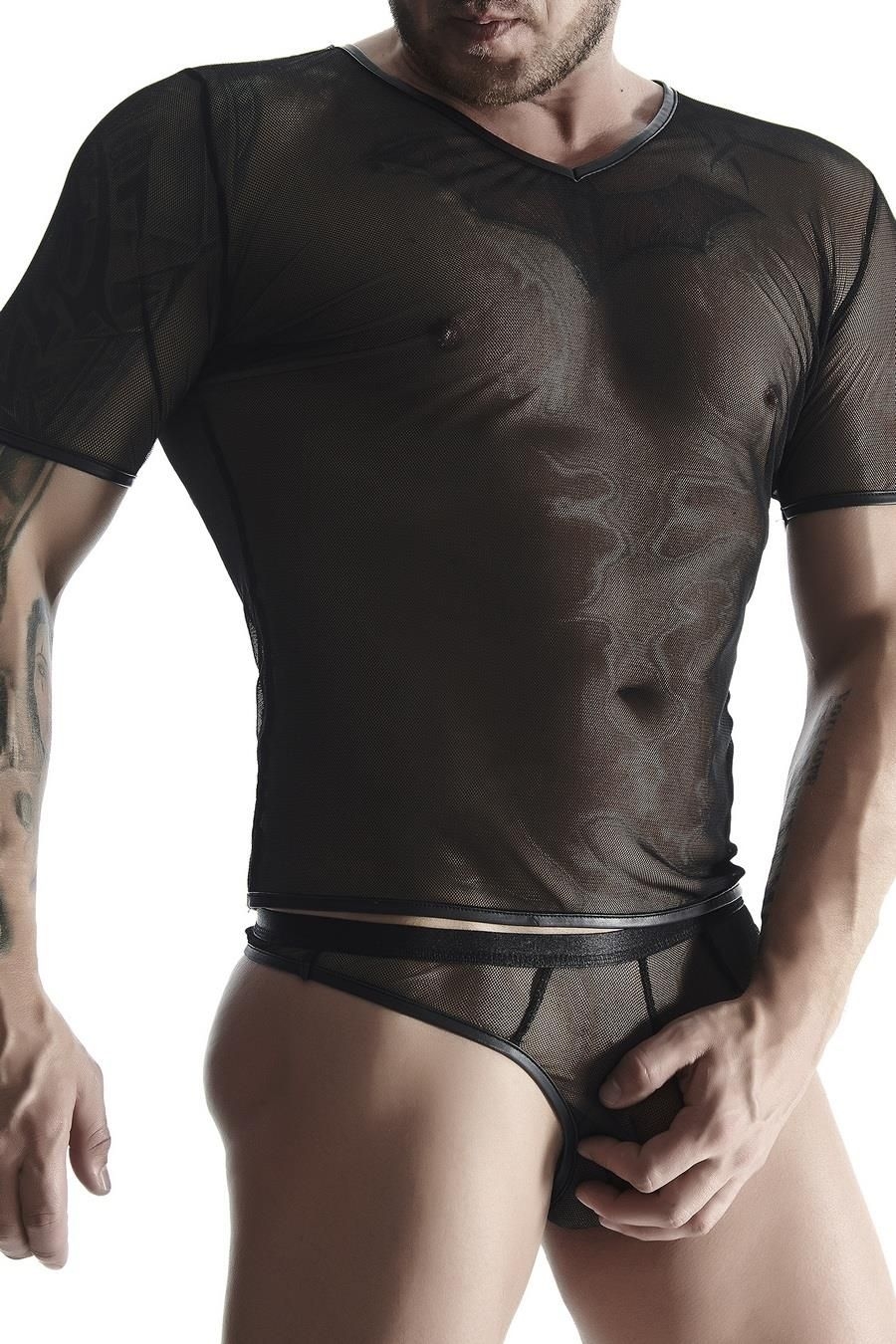 mski t-shirt z elastycznej siatki w serek