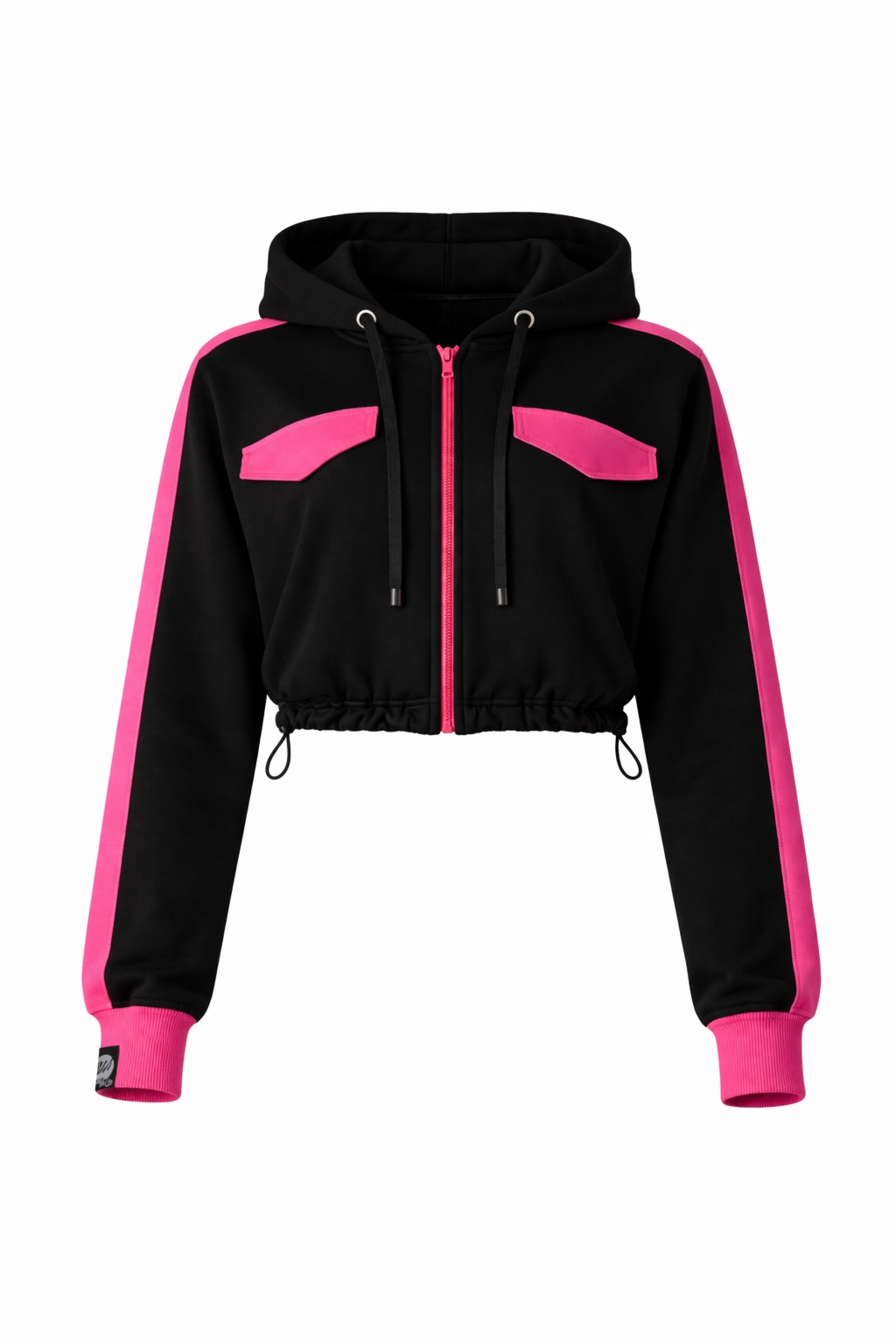 Kr�tka bluza na zamek z kapturem i regulacj� - HOODIE ZIP 5 black/fuchsia
