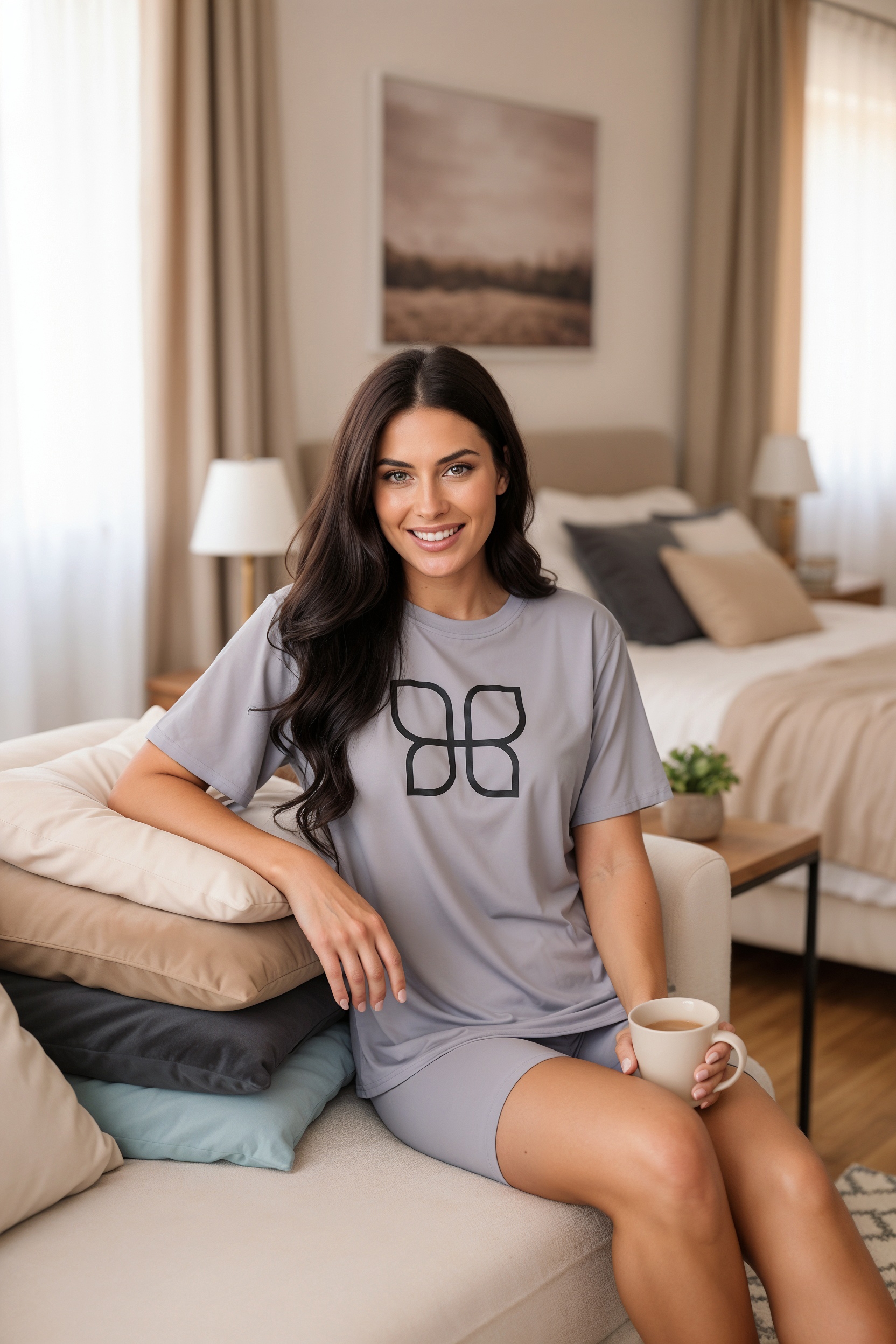 Piama damska - LUXEFLY SLEEPWEAR grey