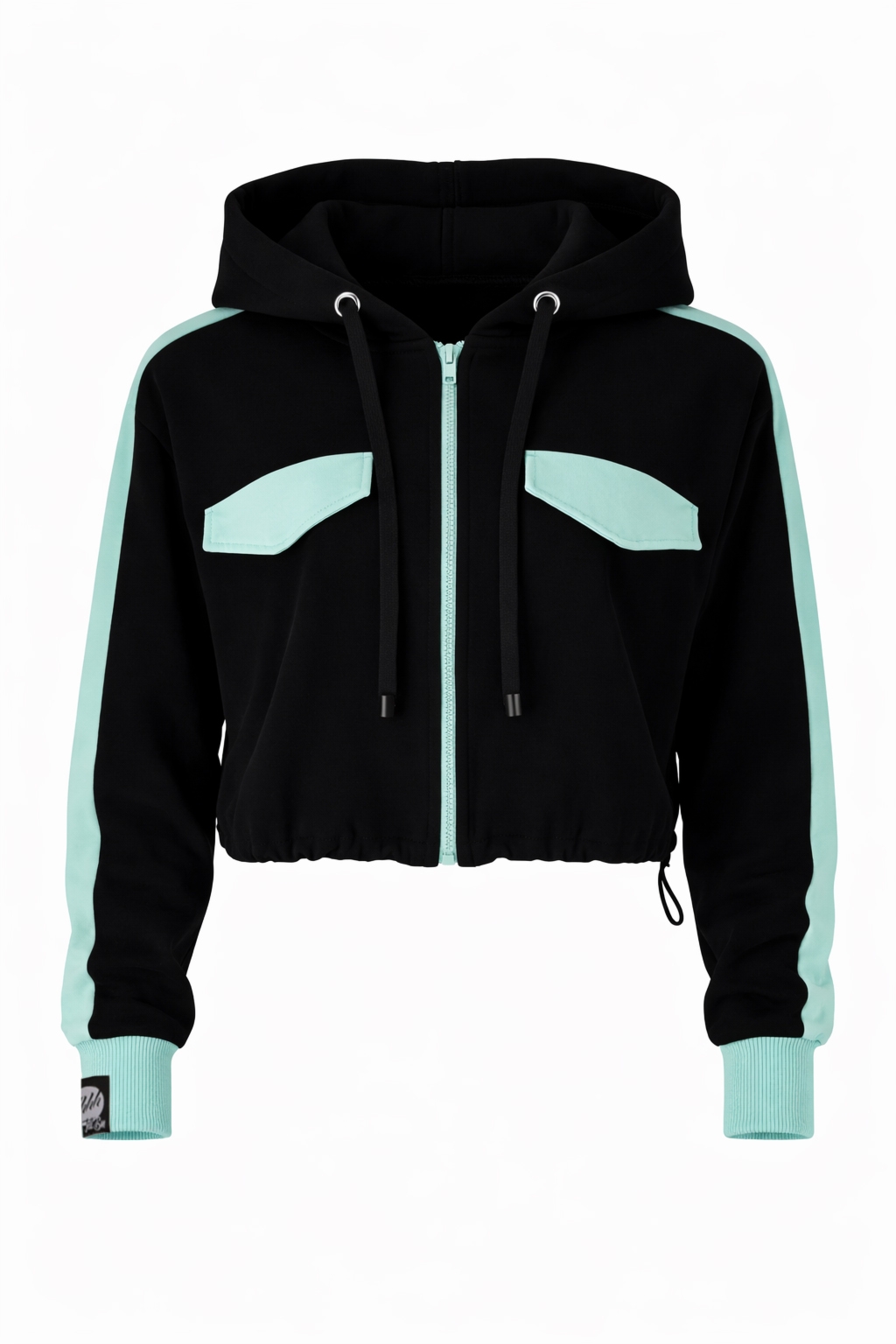 Kr�tka bluza na zamek z kapturem i regulacj� - HOODIE ZIP 5 black/pistachio