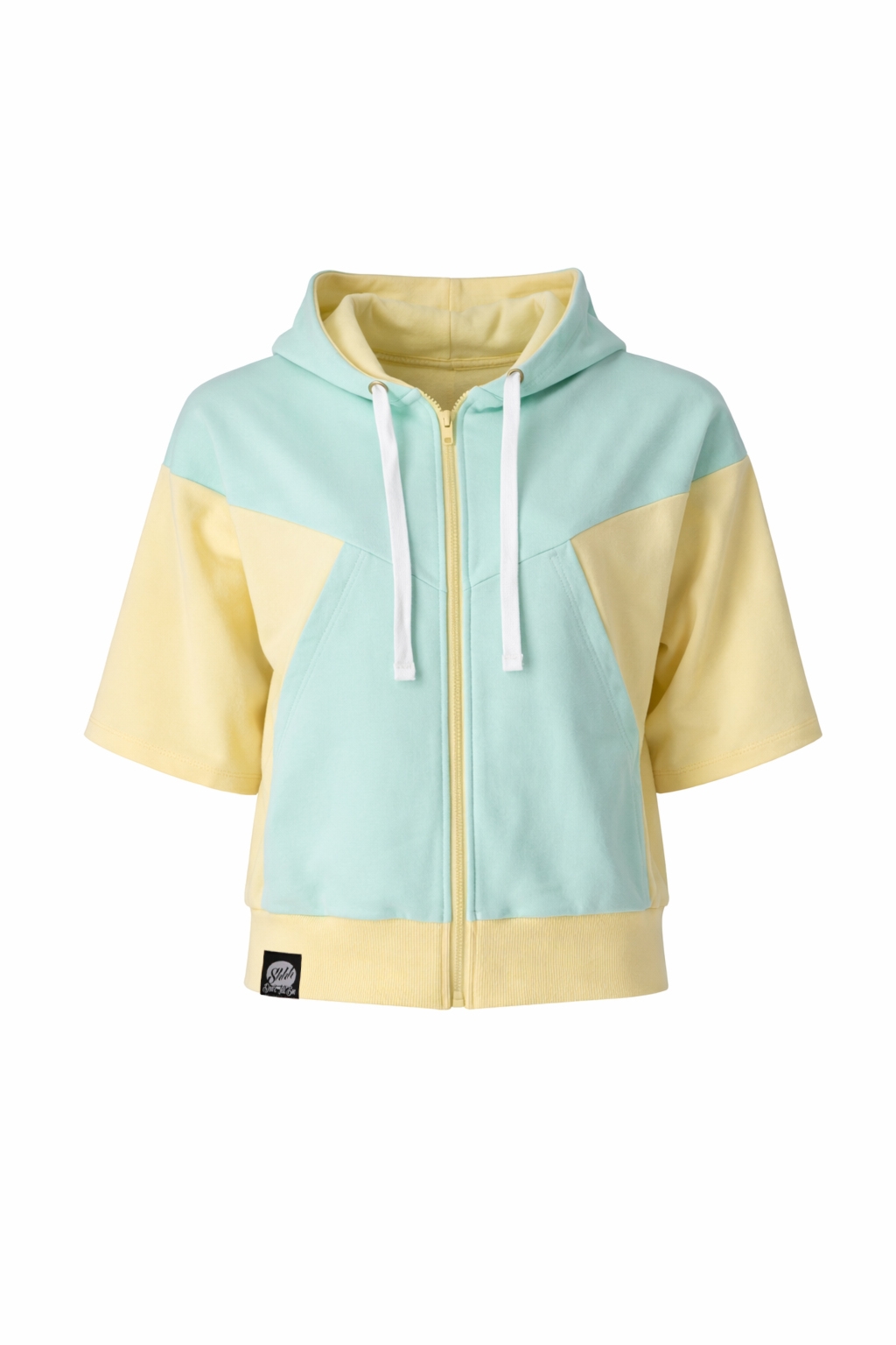 Kr�tka bluza na zamek z kapturem - HOODIE ZIP 3 pistachio/yellow