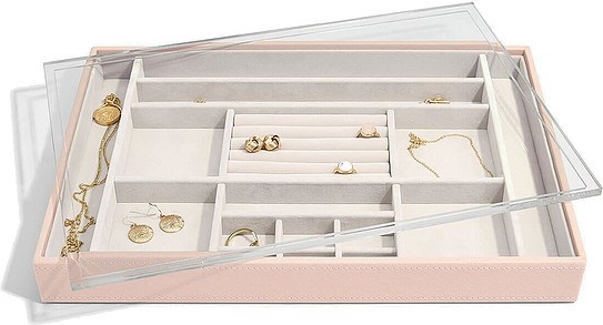 Image of szkatułka na biżuterię stackers 16 komorowa supersize jasnoróżowa z pokrywką
