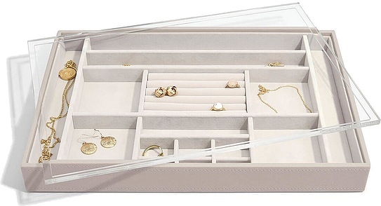 Image of szkatułka na biżuterię stackers 16 komorowa supersize taupe z pokrywką