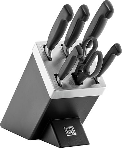 Image of blok samoostrzący z 5 nożami i nożyczkami four star czarny