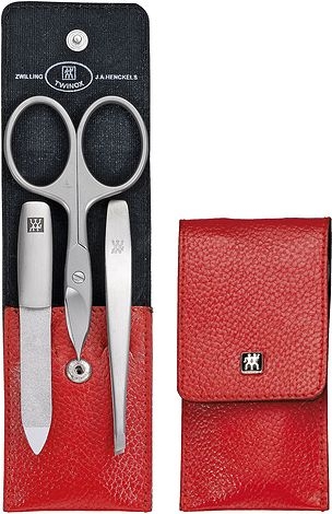 Image of akcesoria do manicure twinox czerwone z nożyczkami w skórzanym etui 3 el.