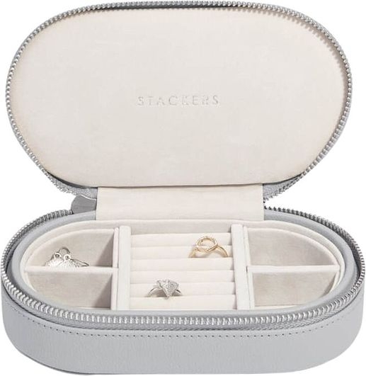 Pudełko podróżne na biżuterię Stackers Travel owalne kamienna szarość
