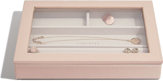Image of szkatułka na biżuterię stackers 4 komorowa classic jasnoróżowa z pokrywką
