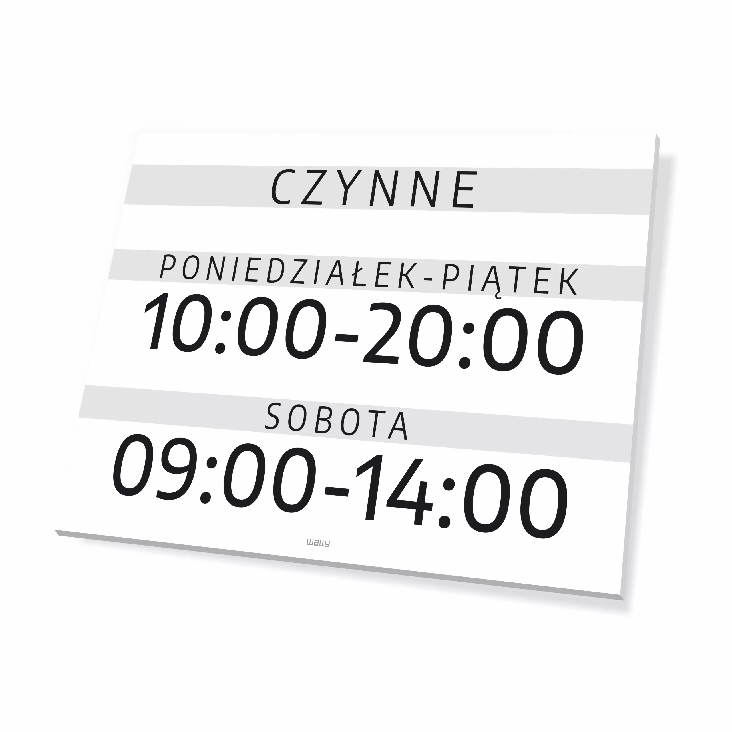 Tabliczka: czynne wraz z określeniem dni i godzin handlu