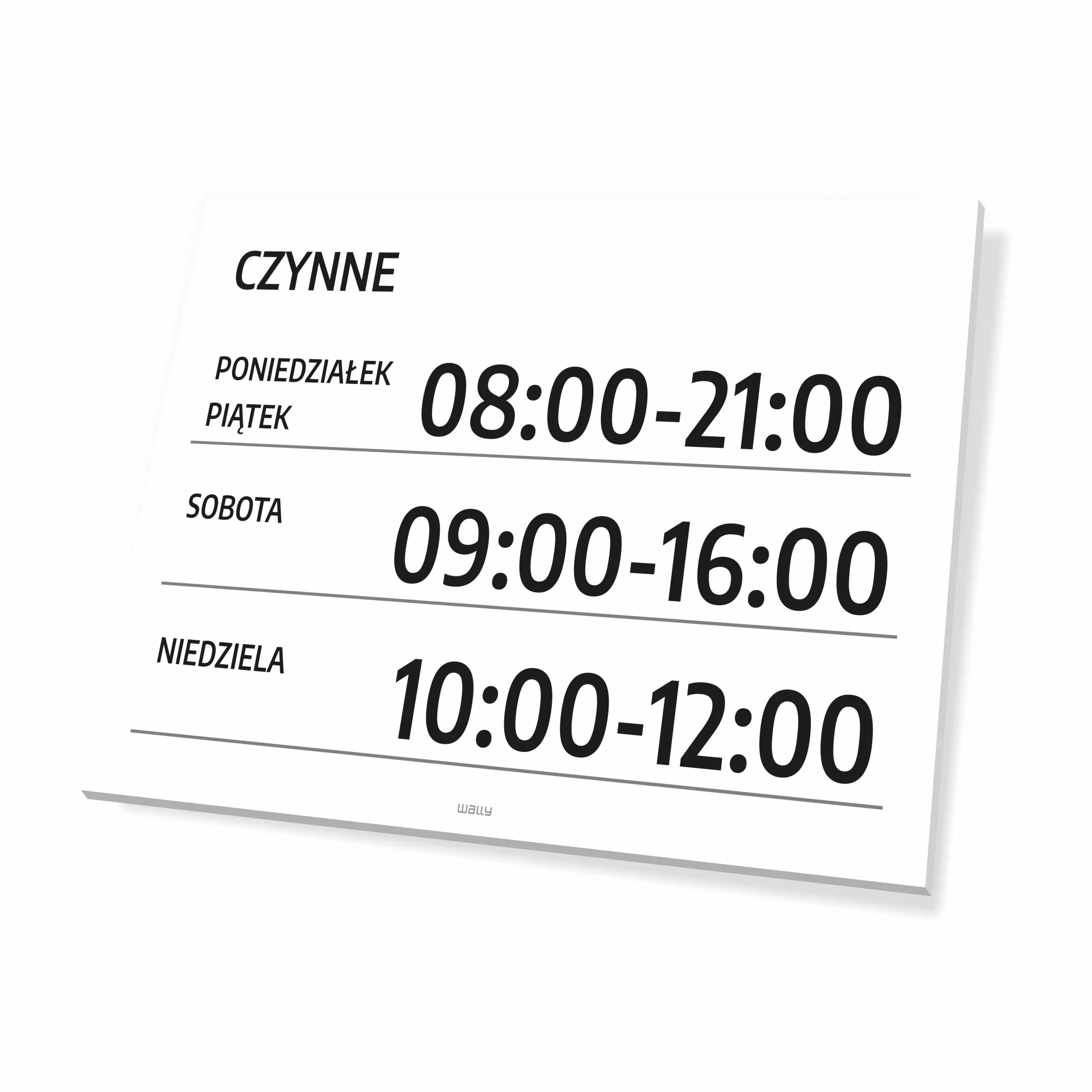 Tabliczka: czynne z podaniem dni i godzin