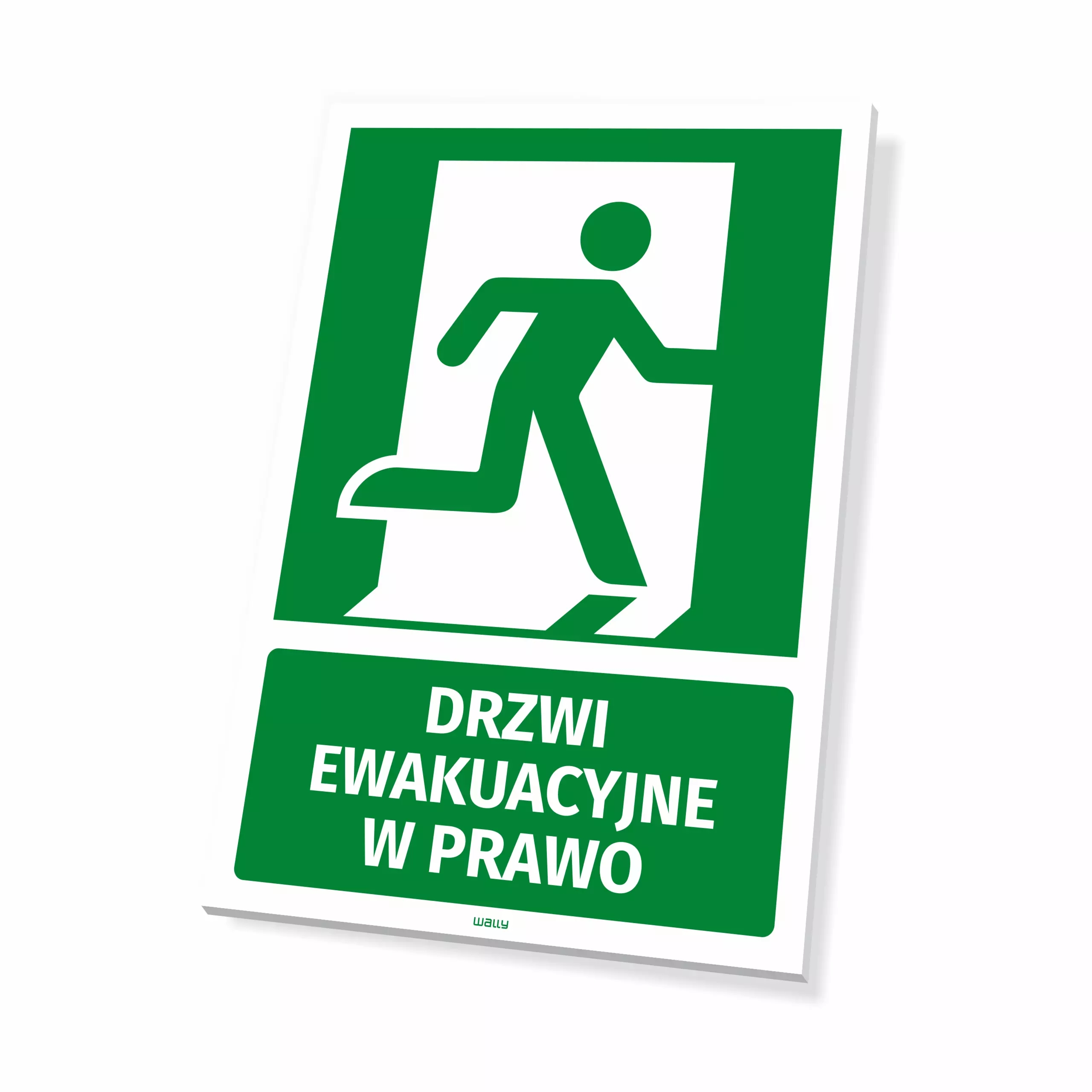 Tabliczka: drzwi ewakuacyjne w prawo