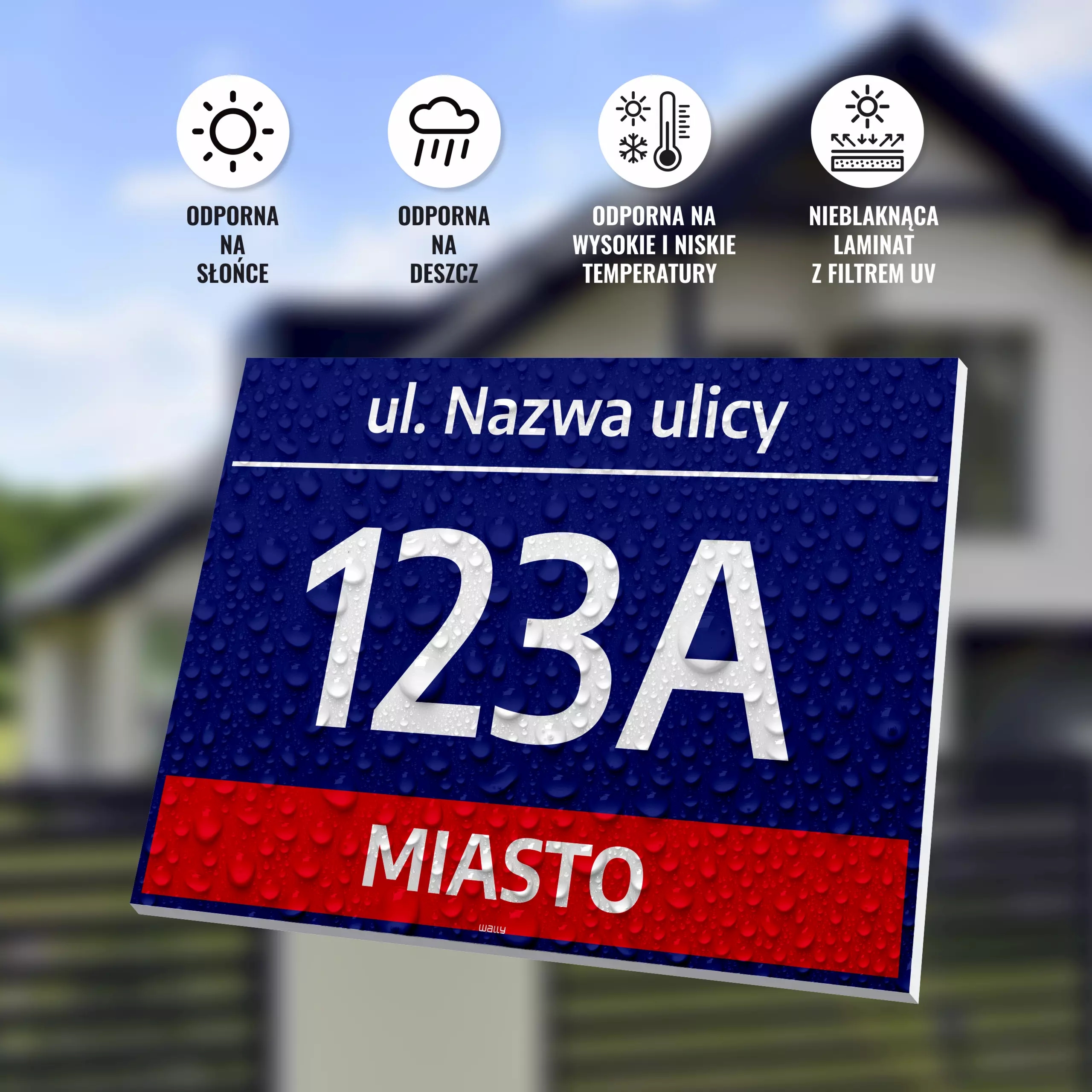 Tabliczka na budynek: z miastem, ulicą, numerem